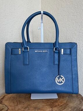 Michael Kors Dillon Satchel Steel Blue Leather Medium EW Tote Bag MK